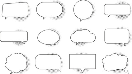 Obraz premium Set of comic speech bubble with halftone pop art style. Retro empty comic speech bubbles isolated on white background for comic, manga and anime