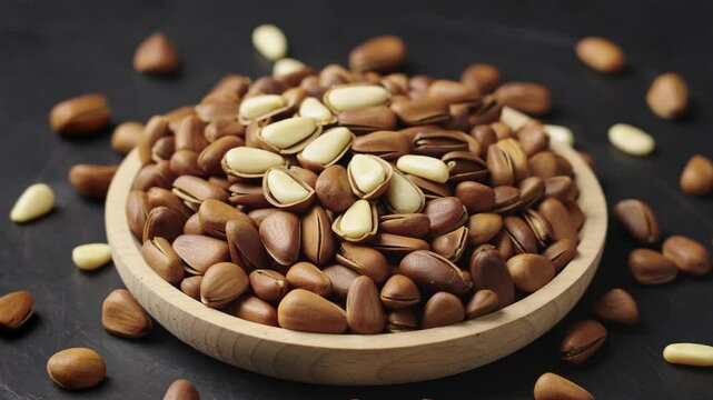 close up of roasted pine nuts background 