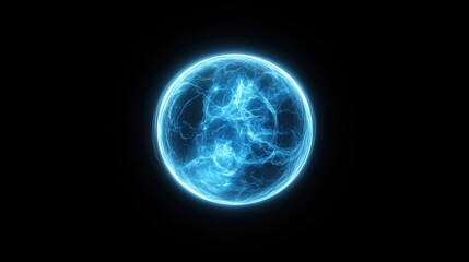 Glowing Blue Energy Sphere with Electric Plasma Effect on Dark Background for Futuristic Concepts