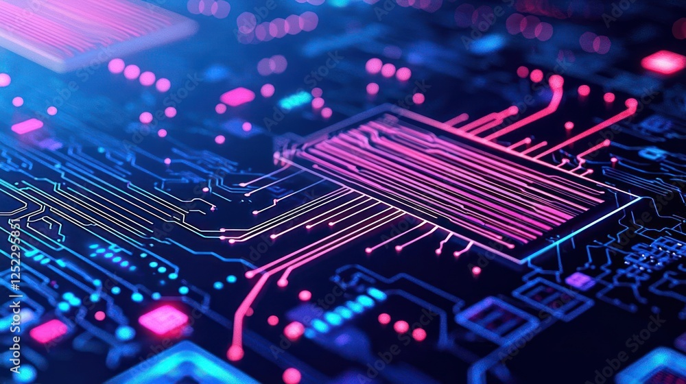 Poster abstract circuit board design with glowing lines