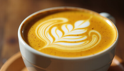 Artistic Latte with Turmeric and Spices in a Cup