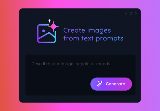 Generate image with artificial intelligence generative AI user interface application create graphic art from text prompt button form