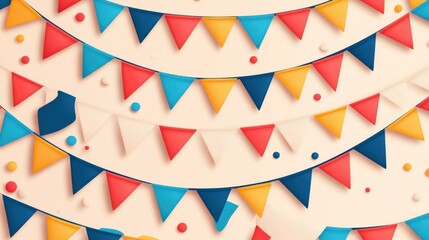 Obraz premium Colorful Bunting Flags and Festive Decorations for Celebrations and Parties in Bright Tones and Patterns