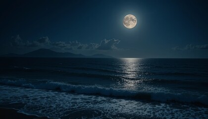 Moonlit seascape beach image night aesthetic