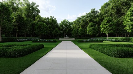 Fototapeta premium Central European Garden Design with Lush Greenery and Pathway