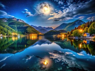 Stunning Skardarsko Jezero Lake at night, a captivating low-light Montenegrin scene.