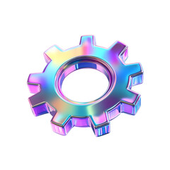 Vibrant 3D Holographic Gear Icon Against Transparent Background