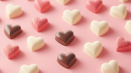 Obraz premium Sweet heart-shaped chocolate delights festive setting food photography whimsical vibes close-up indulgent treats