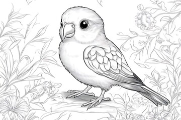 Obraz premium Charming bird sketch nature art coloring page floral background detailed illustration