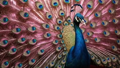 Obraz premium Close up of colorful peacock feathers with vibrant pink and blue patterns in a beautiful display