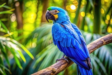 Obraz premium Stunning tropical bird photography; detailed feathers, majestic pose, vibrant blue plumage.