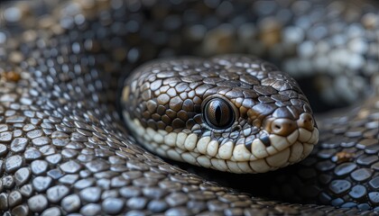 Fototapeta premium Coiled python close-up rainforest wildlife photography natural habitat macro view gigapixel cgi