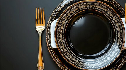 Elegant black gold dinnerware setting (1)