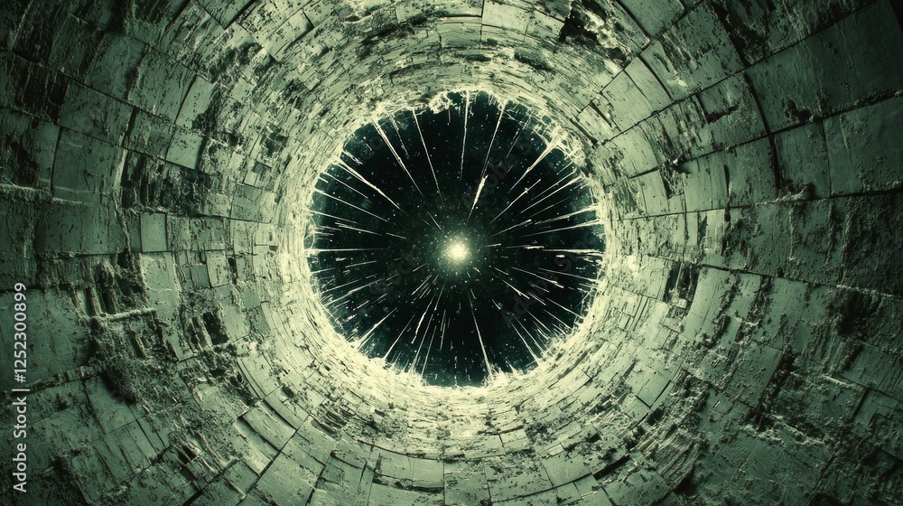 Poster abstract visualization captures infinitely dense glowing singularity surrounded cracks of energy sug