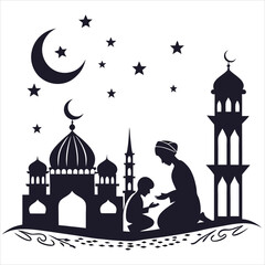 silhouette Ramadan image on white background