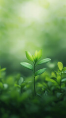 Naklejka premium green plant growing in soil in the morning sun environmental space for copy text backdrop background vertical mobile wallpaper format social media post marketing branding