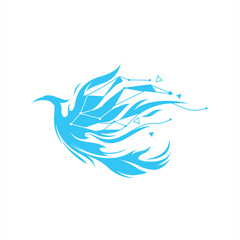 Phoenix technology light blue flying illustration logo design