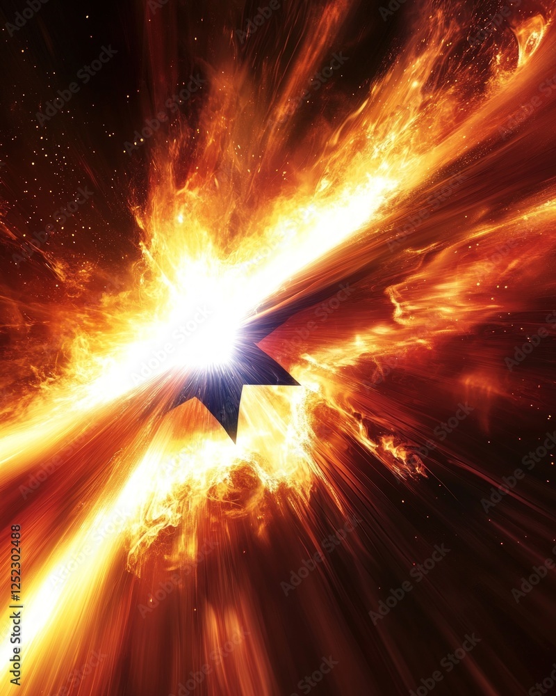 Poster explosive cosmic burst with bright light and fiery colors in outer spaceing space's depths. dynamic 