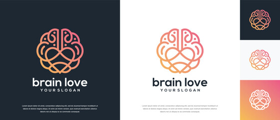 Brain love logo design. Brain love logo template. Logo symbol icon