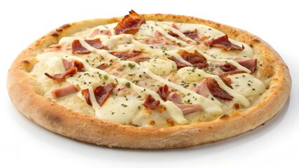 Delicious Creamy White Pizza with Bacon and Ham