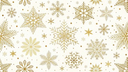 Ornate Golden Snowflakes on Cream Paper Background Festive Winter Design