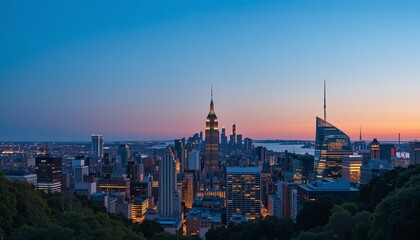 Fototapeta premium Sunset cityscape view new york skyline photography urban landscape panoramic perspective