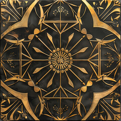 Intricate vintage Art Deco tile pattern featuring gold details and dark background, showcasing elegance and sophistication