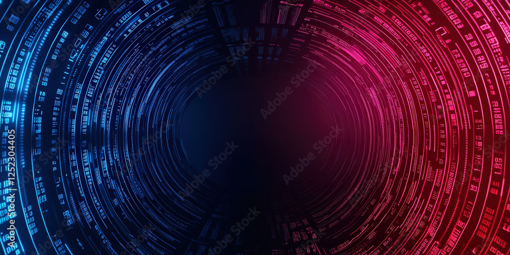 Poster a futuristic digital tunnel with swirling blue and red data streams, symbolizing technology and conn