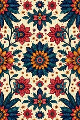 Geometric floral patterns on elegant Aztec background seamless embroidery , fabric, geometric, floral