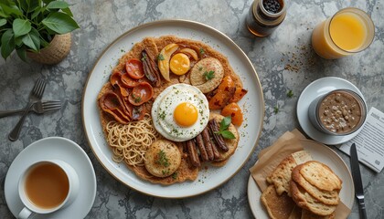 Delicious breakfast platter kitchen food photography cozy environment overhead view culinary delight