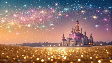 Obraz premium Enchanted Castle at Dusk A Glittering, Starry Night Scene