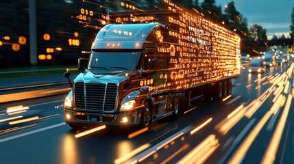 Truck in High-Speed Motion on Highway with Traffic Congestion