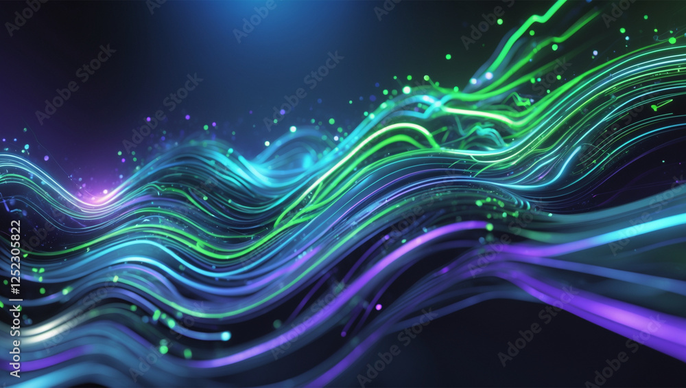 Poster futuristic abstract wave background with flowing lines and bright particles
