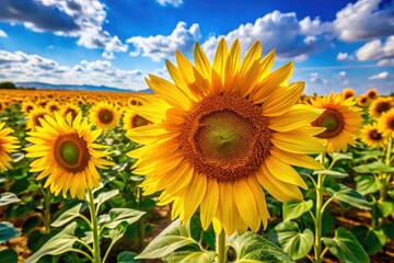 Fototapeta premium Summer's golden bounty: sun-drenched sunflowers in a field, a photographic masterpiece.