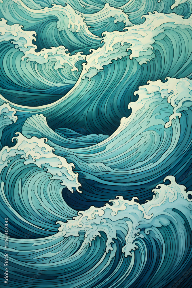 Poster ocean represented waves abstract geometric pattern graphics poster background