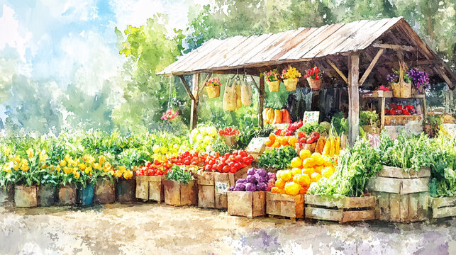 Rustic Outdoor Vegetable and Flower Market in Spring