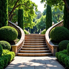 Grand staircase in a formal garden with symmetry , symmetry, formal, versailles