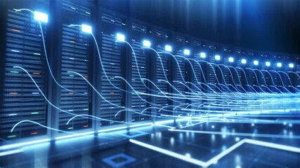 Technology big data service center, high-tech Internet data storage. Server room data flow processing, network security management services. - Powered by Adobe