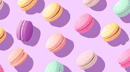 Obraz premium Colorful macarons pattern, pastel background, food design, website banner