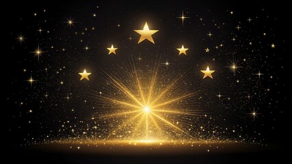A radiant burst of golden light and glittering stars, a celestial spectacle of sparkling stardust