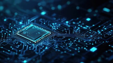 Complex Circuit Board With Glowing Chip