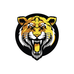 Fototapeta premium Angry tiger head sharp fangs color inside circle illustrator logo design