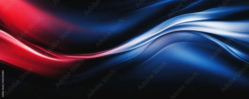 Poster abstract waves of red, white, and blue light creating a dynamic flow, modern art and digital design 