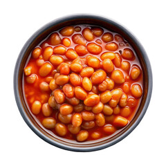 Baked Beans in Tomato Sauce Isolated on Black Background, Top View