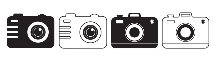Camera icon set. photo camera in flat style symbol. photography camera line art signs, vector illustration