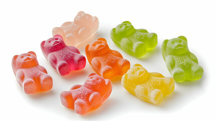 Colorful Gummy Bear Candies on White Background
