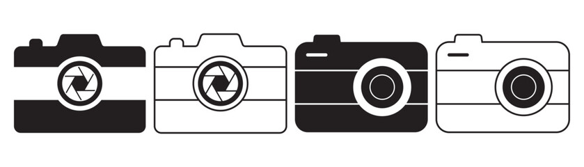 Photo camera icons set. Photography symbol. Photographing sign. Isolated raster illustration on white background.