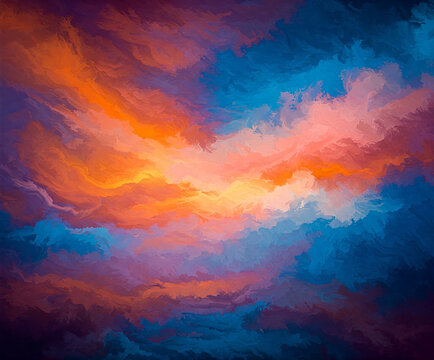 The image evokes a sense of awe and wonder, perhaps related to the vastness and beauty of the cosmos. The vibrant colors and dynamic texture create a feeling of energy and movement, while the overall.