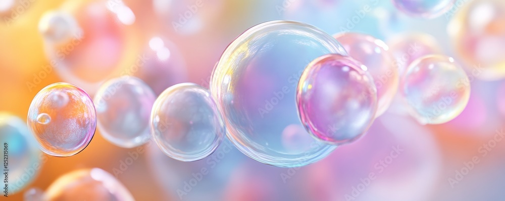 Aufkleber soap bubbles with colorful reflections in soft focus, abstract art concept