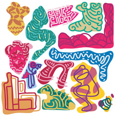 Set of vector quirky flat illustration of abstract shapes